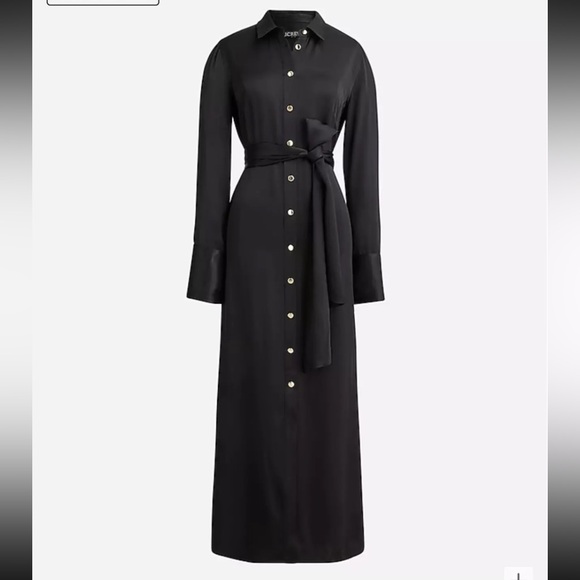 J. Crew Drapey shirtdress in luster crepe black - Picture 1 of 7